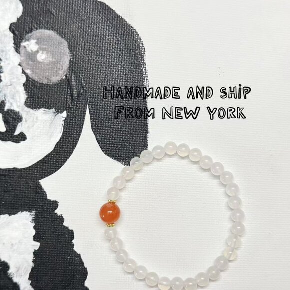 Natural Red Agate Bracelet Icy South Red Agate with Deep Red Center Bead - Picture 1 of 8